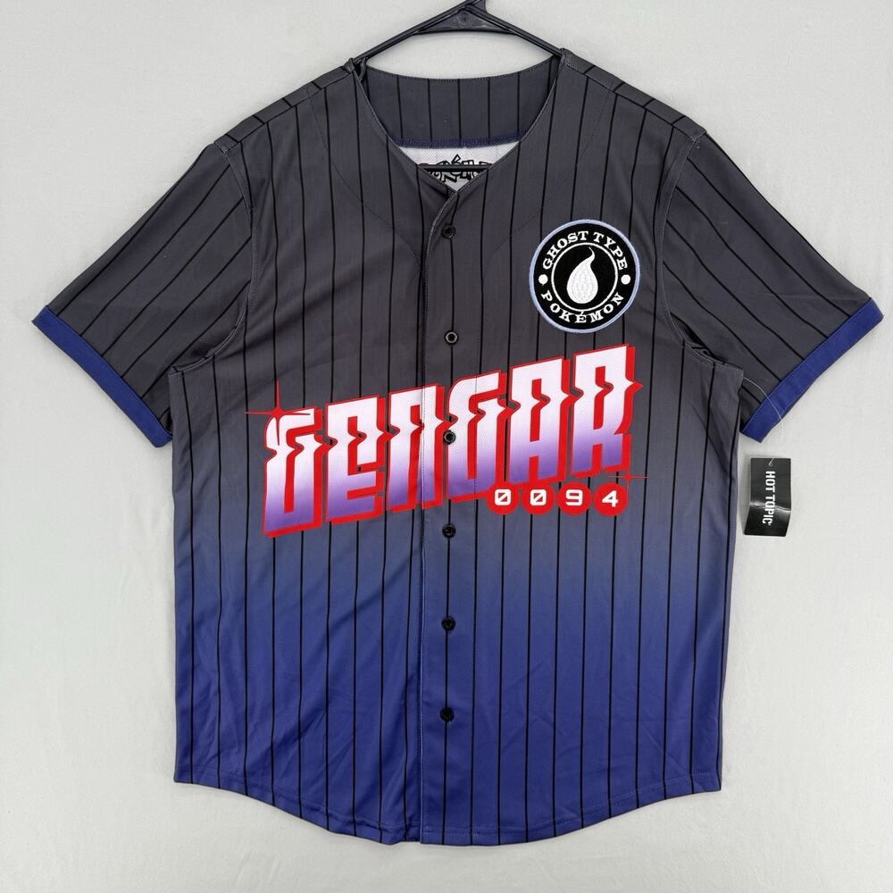 Pokemon Gengar Shirt Adult Small Gray Ghost Type 0094 Baseball Jersey Button Up